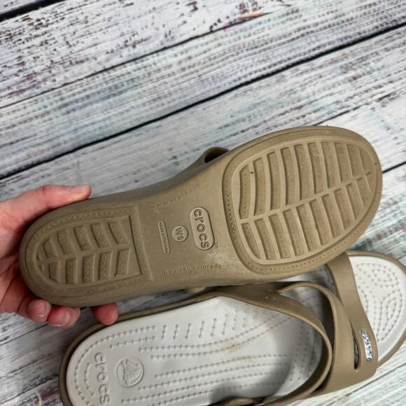 Crocs Patricia Wedge Slide Sandal Tan Slip On Comfort Sandals 9 - Picture 4 of 4